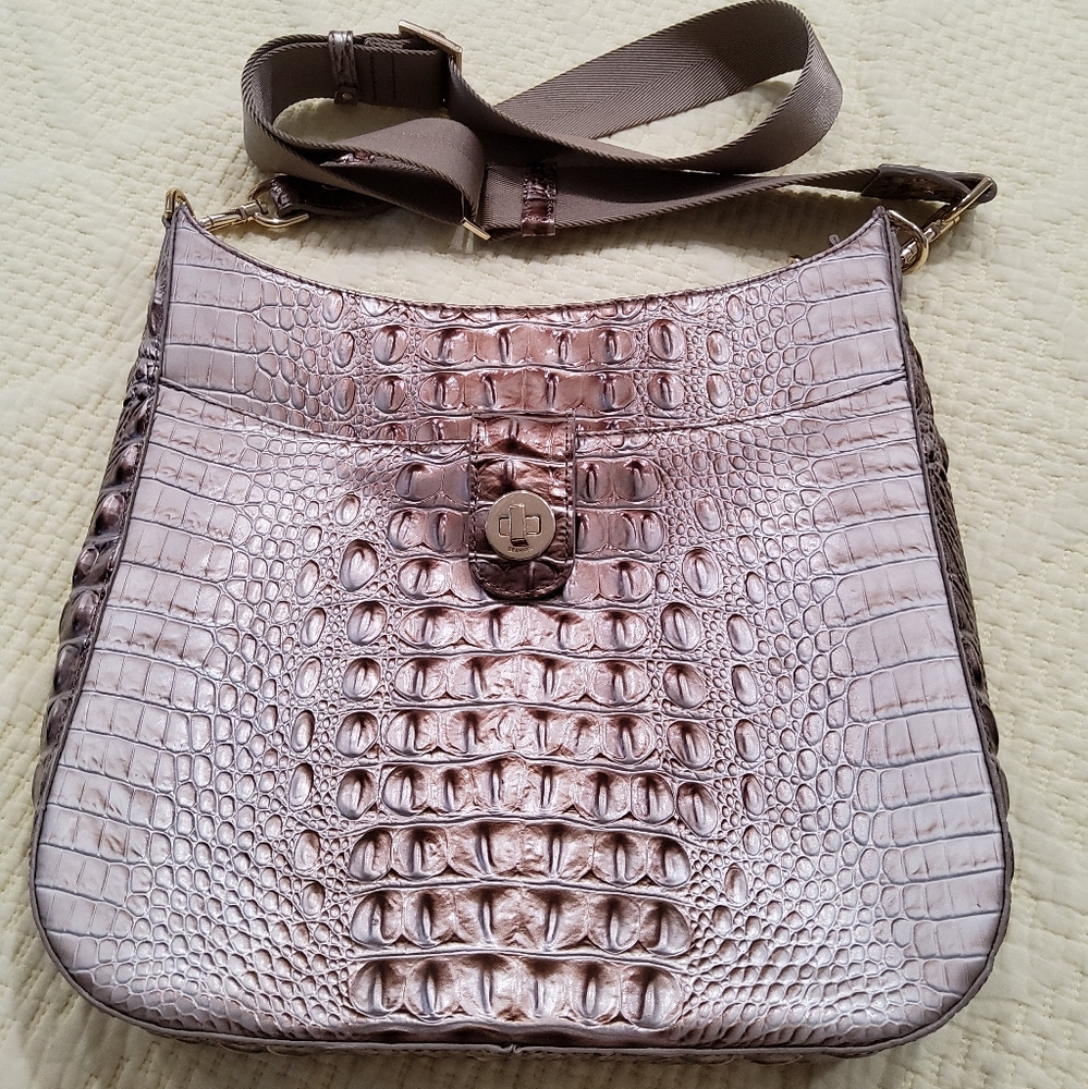 Brahmin Leia Croc Embossed Shoulder Bag - Metallic Brown